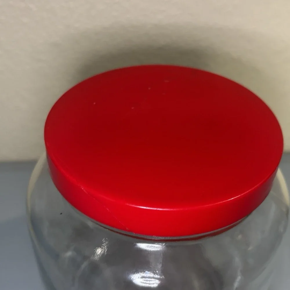 Anchor Hocking Christmas Bells Holly Glass Jar Red Lid Large Holiday Collectible